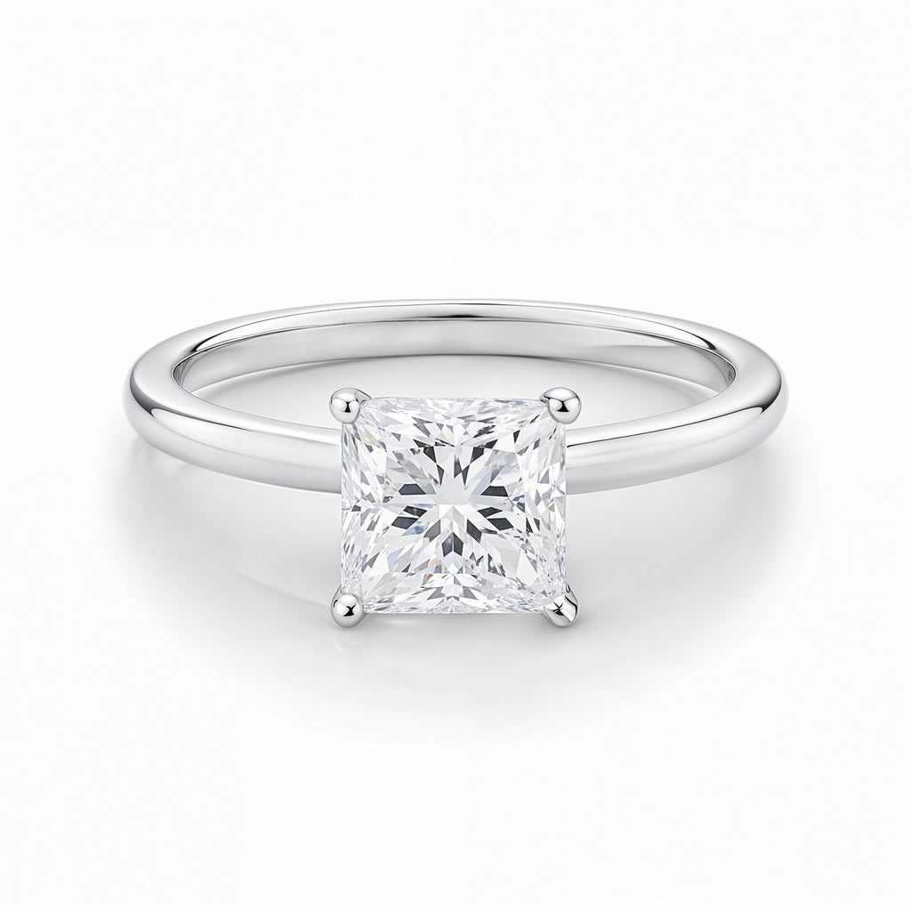 1 Carat Princess Lab Grown IGI G/VS1 Diamond Solitaire Ring in 14K White Gold
