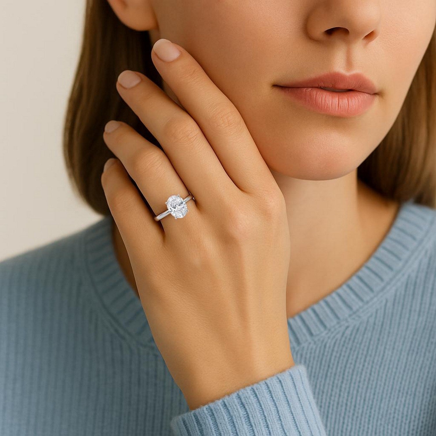 1 1/2 Carat Oval Lab Grown IGI G/VS1 Diamond Solitaire Ring in 14K White Gold