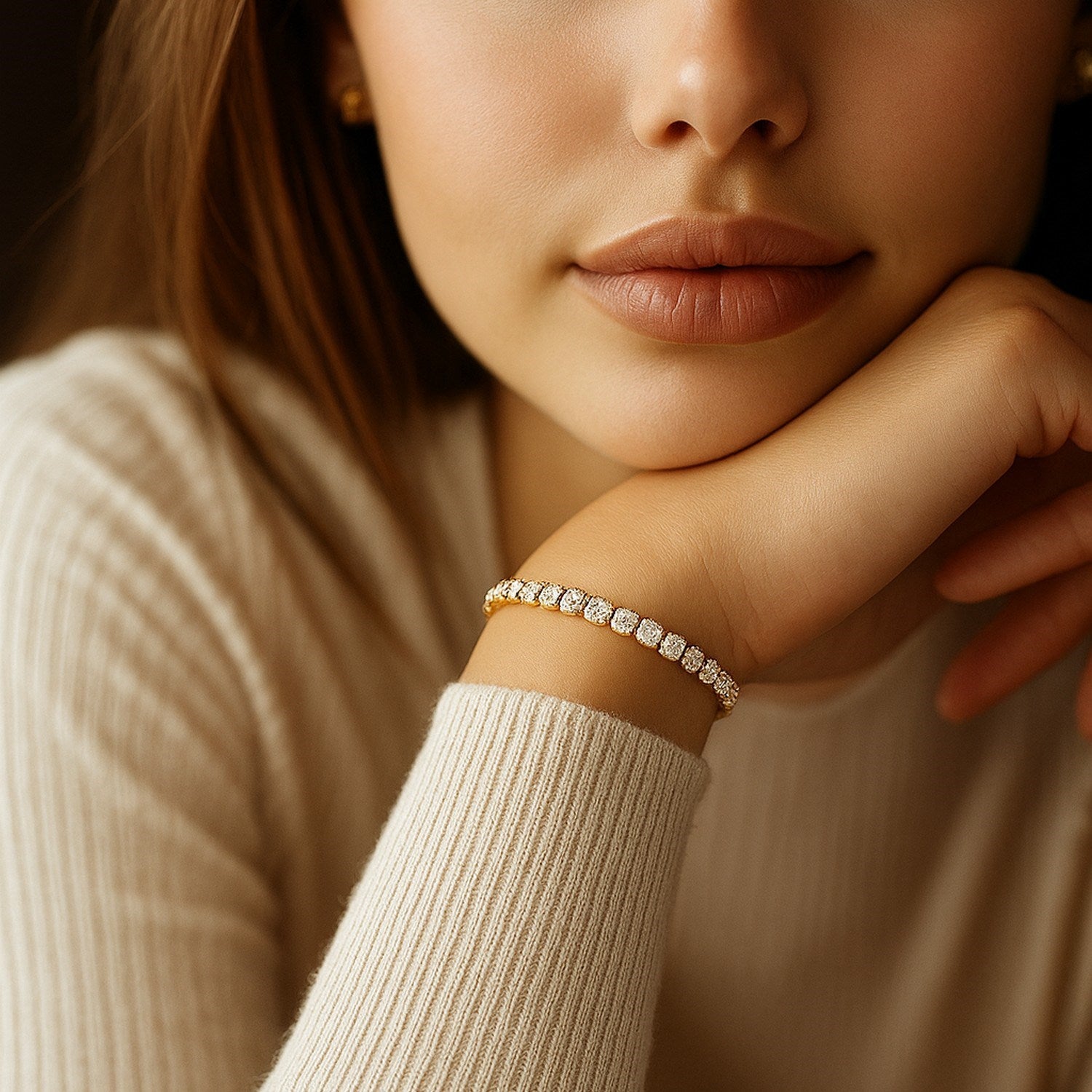 Lab Grown Round Diamond Tennis Bracelet in 14k Yellow Gold(5 cctw  F/G  VS2/SI1)